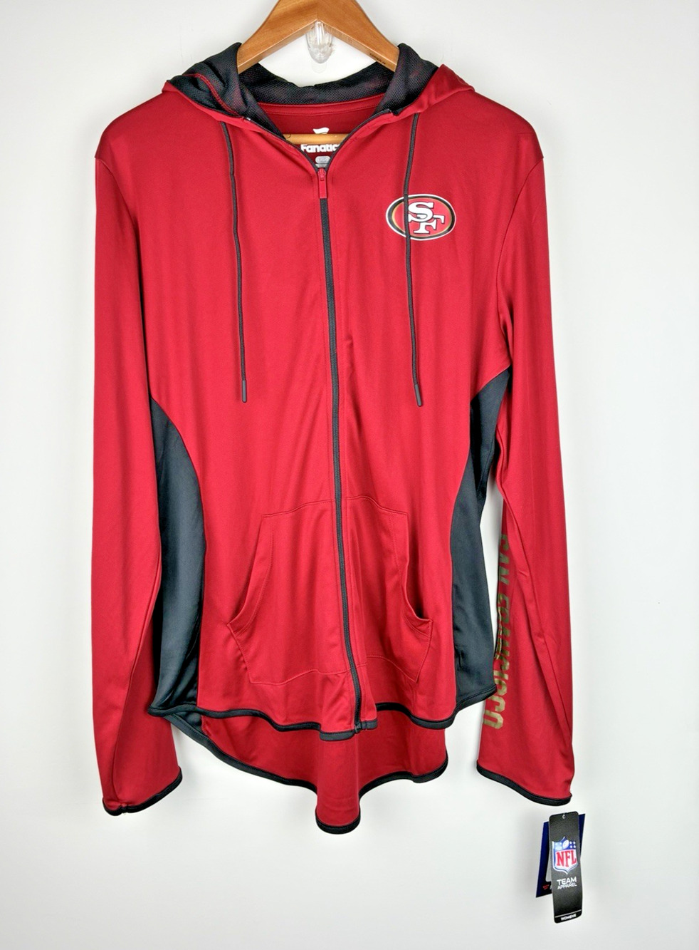 Fanatics San Francisco 49ers Women’s L Full Zip Hooded Jacket Red Black NWT
